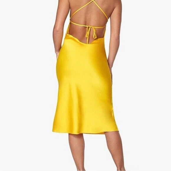 WeWoreWhat Danielle Bernstein Evening Dress M Medium Yellow Satin Charmeuse - Picture 2 of 11